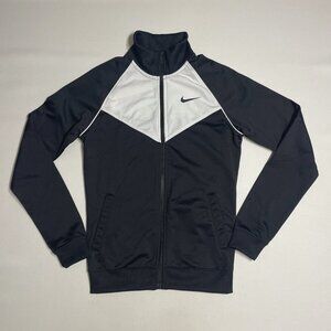 Nike Track Jacket Women's Small Black White Sportswear Full Zip Swoosh Pockets